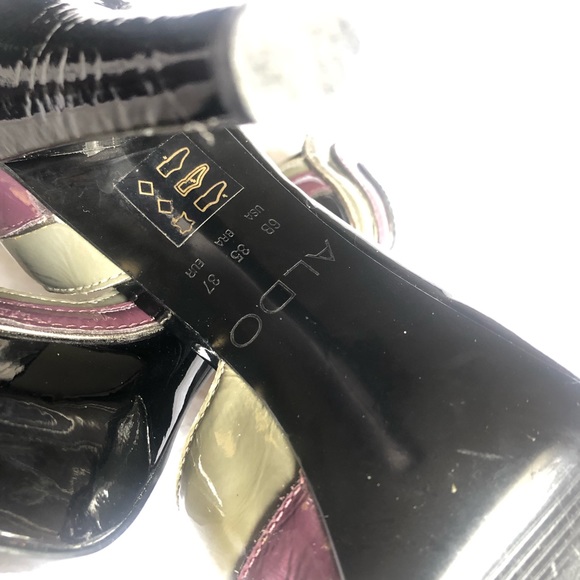 Aldo Black Grey & Plum Peep Toe Slip On High Heels - Picture 6 of 8